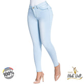 Light blue Colombian jeans, buttock lift design, 100% Colombian fabric.